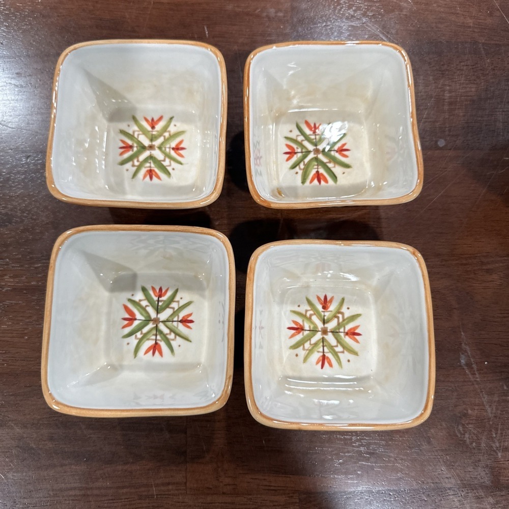4 Fitz and‎ Floyd Global Market Red Dipping, Snack Square Bowls Never Used